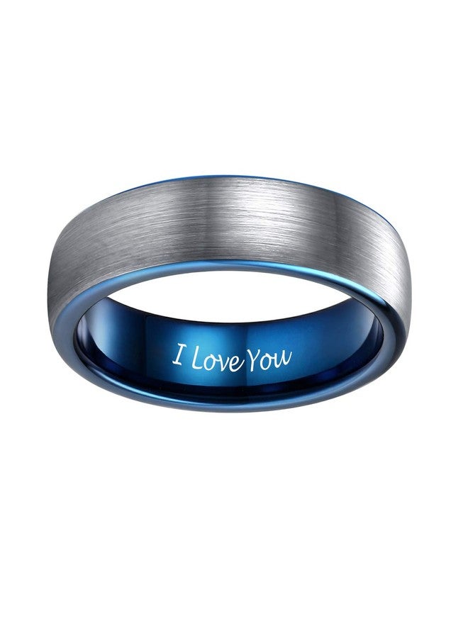 TRUMIUM 4mm Mens Womens Tungsten Ring Blue Two Tone Engraved I Love You Wedding Band Thin Brushed Comfort Fit Size 4.5 - Image 2